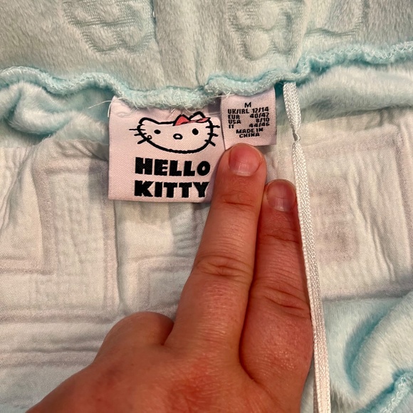 NWT Primark Hello Kitty Blue velour Pj Lounge Flared Pants Size Medium 8/10 - Picture 6 of 7